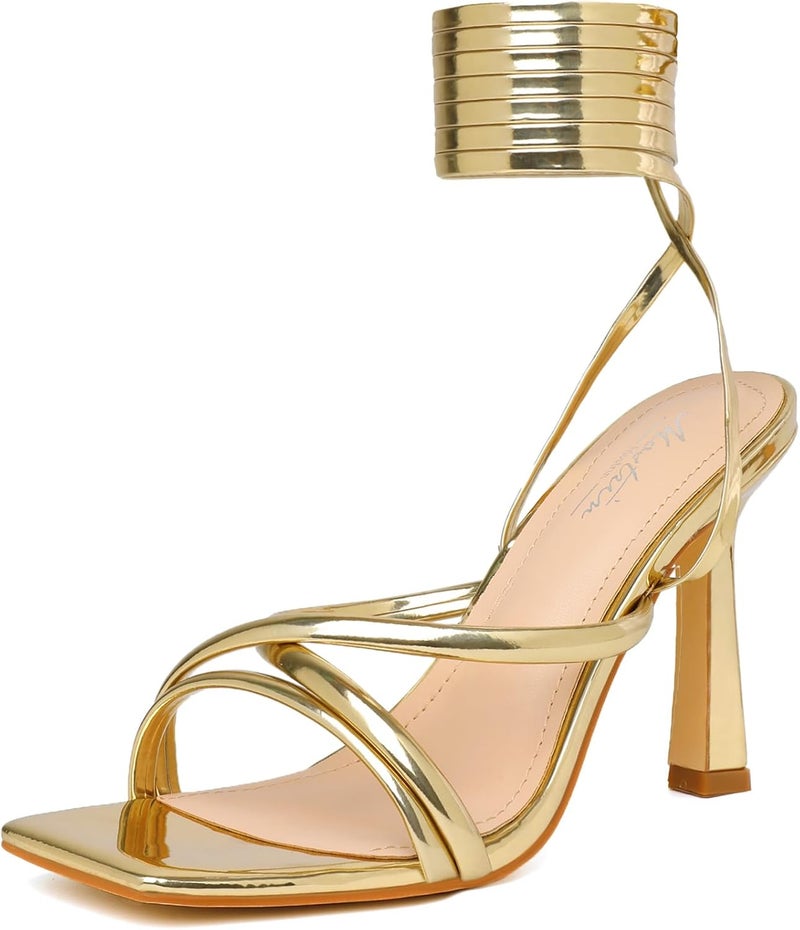 Mostrin Womens Sandals Strappy Heels for Women Lace Up Square Open Toe Heels Tie Up High Heeled Sandals for Prom, Party, Daily Wear - Image 1